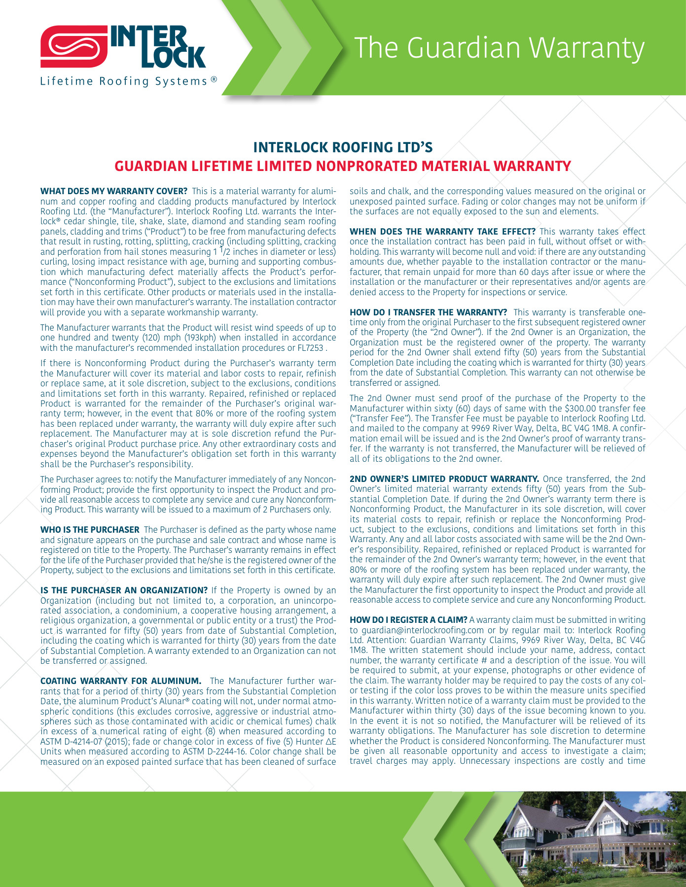 Interlock® Guardian Lifetime Limited Material Warranty (Transferable) cover