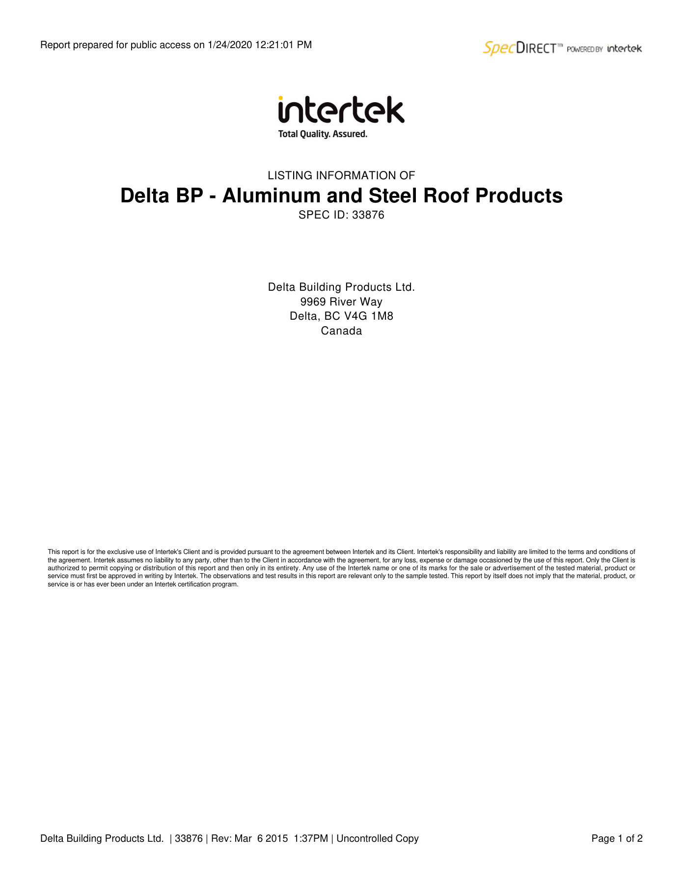 Interlock® Metal Roofing — UL 2218 Class 4 Impact Resistance Certification cover
